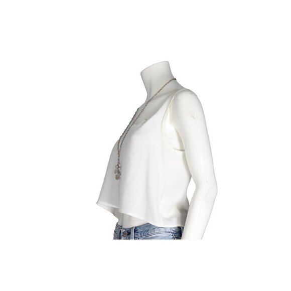 Aritzia Babaton Women's Size XS White Cropped Tank Top Ribbed Trim Crepe Shirt - Picture 3 of 5